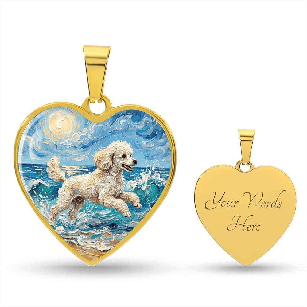 Beach Day - White Toy Poodle Heart Necklace