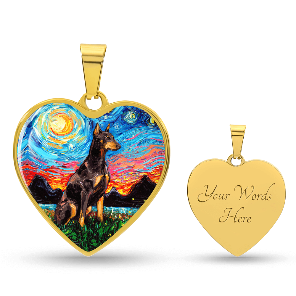 Red Doberman Starry Night Heart Necklace