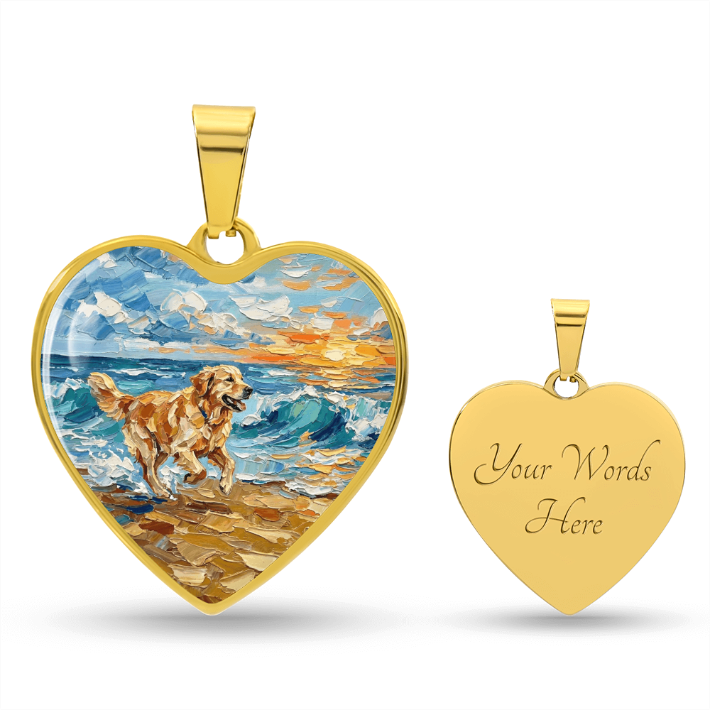 Frolicking Golden Retriever Heart Necklace