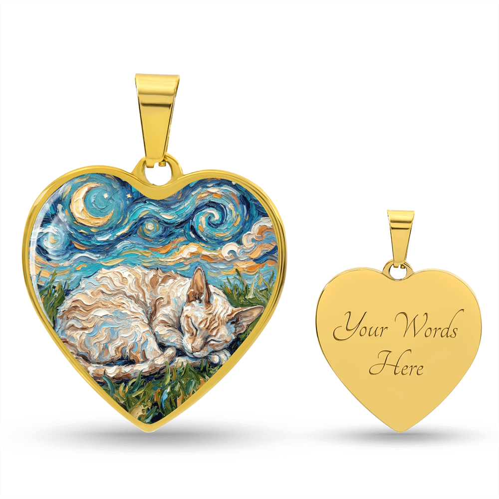 Sleepy Cornish Rex Night Heart Necklace