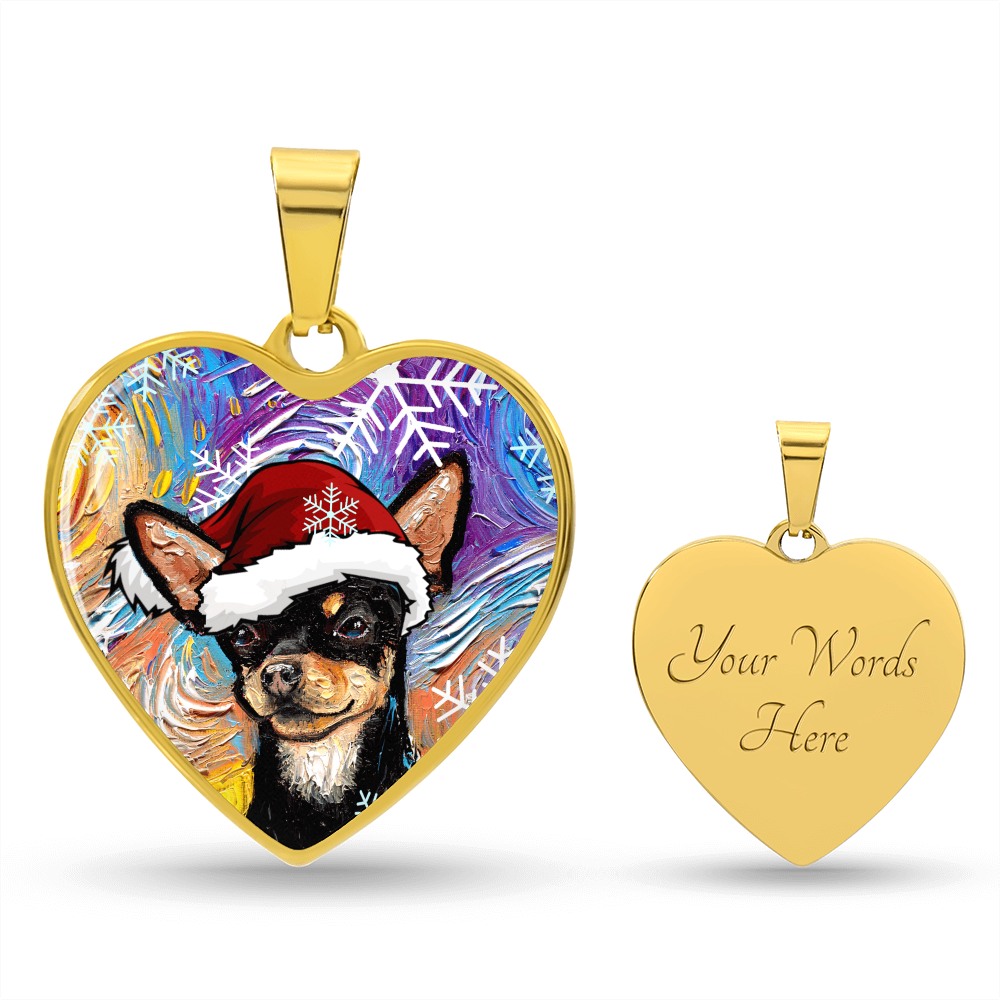 Santa Black and Tan Chihuahua Heart Necklace