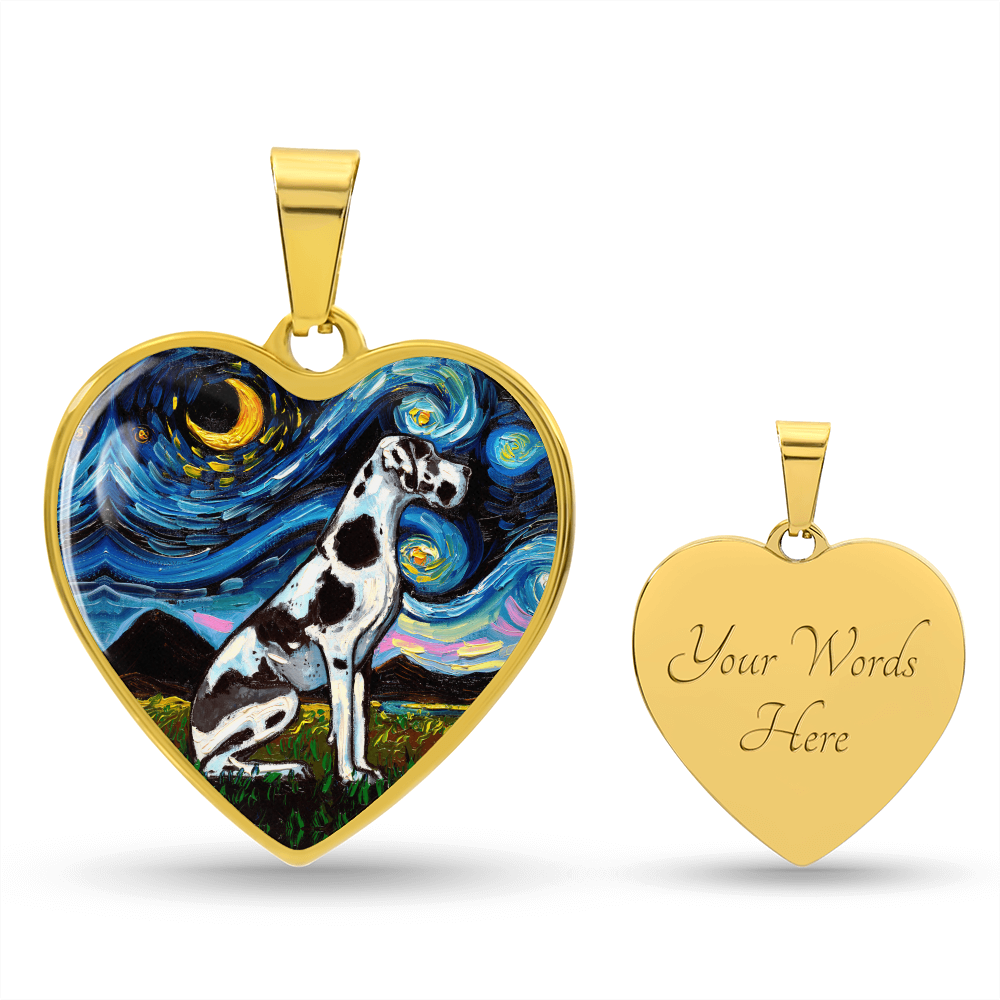 Harlequin Great Dane Starry Night Heart Necklace