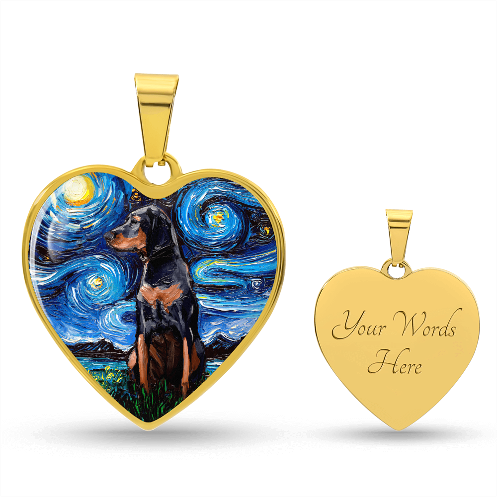 Black and Tan Coonhound Starry Night Heart Necklace