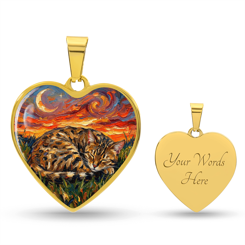 Sleepy Egyptian Mau Night Heart Necklace