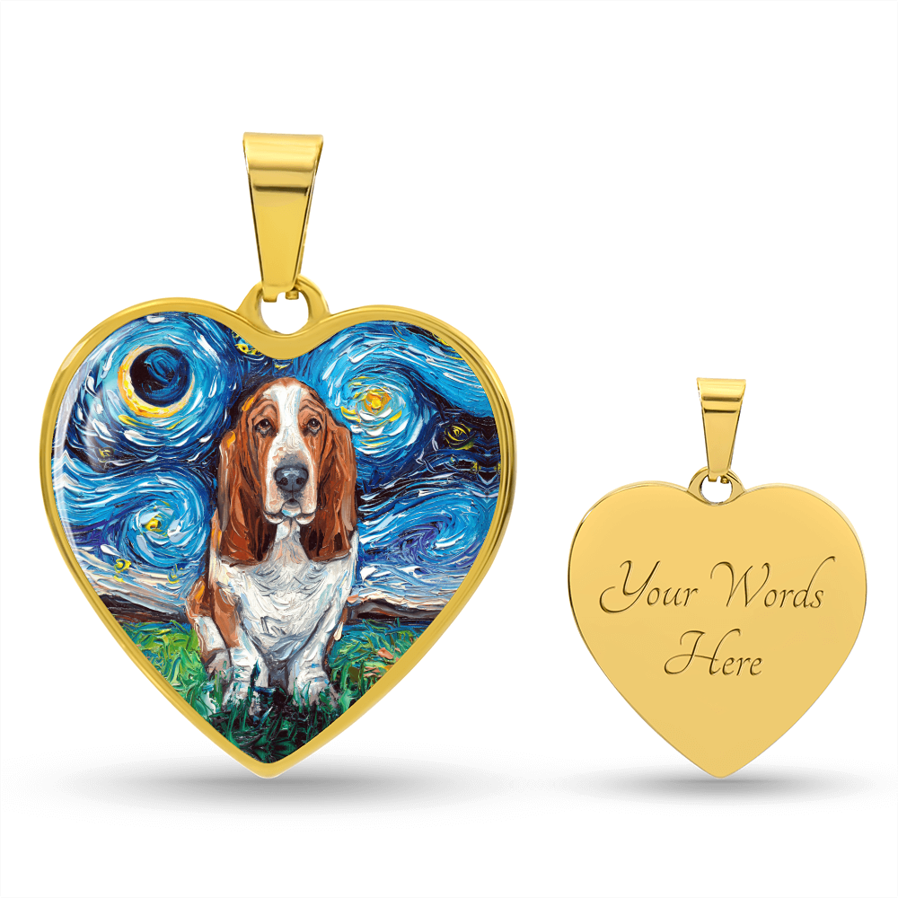Basset Hound Starry Night Heart Necklace