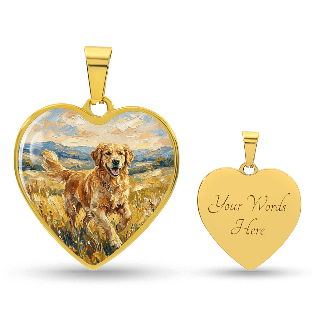 Happy Golden Retriever Heart Necklace
