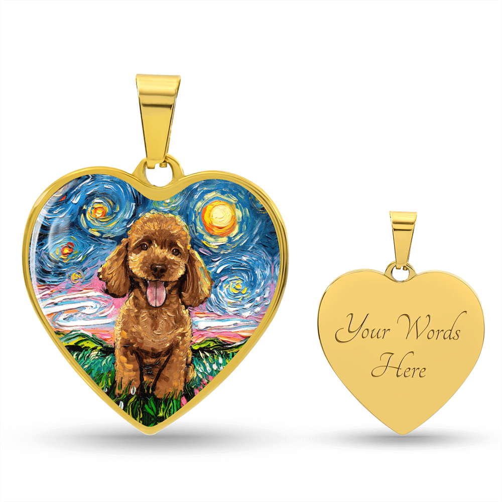 Apricot Poodle Puppy Starry Night Heart Necklace
