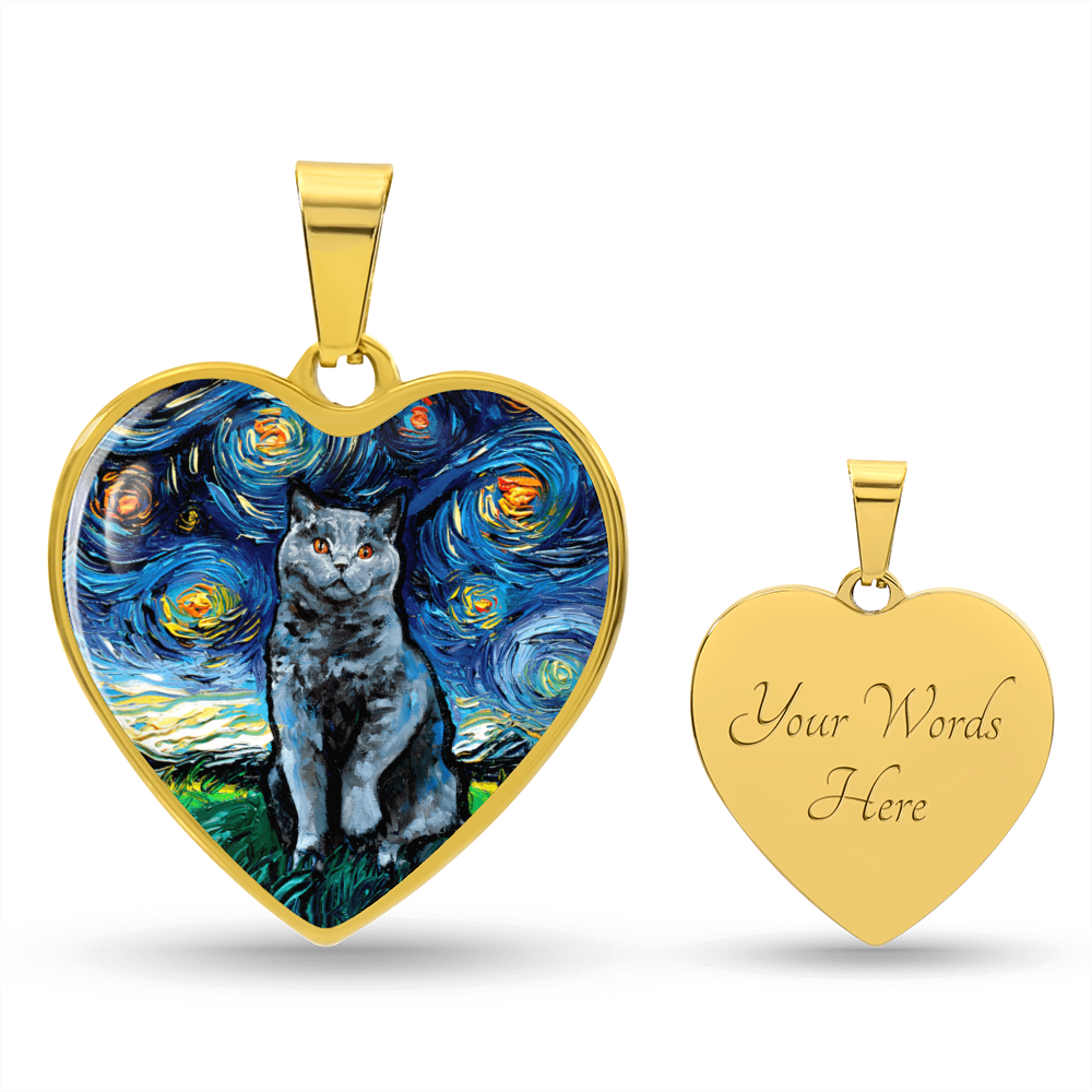 Blue British Shorthair Starry Night Heart Necklace