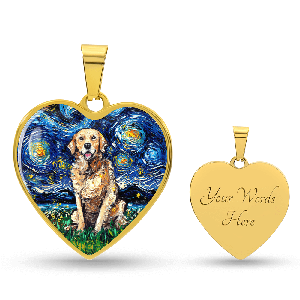 Golden Retriever Starry Night Heart Necklace