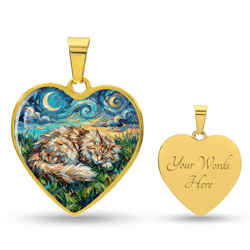 Sleepy Maine Coon Night Heart Necklace