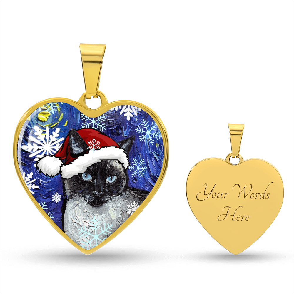 Siamese Cat Christmas Heart Necklace