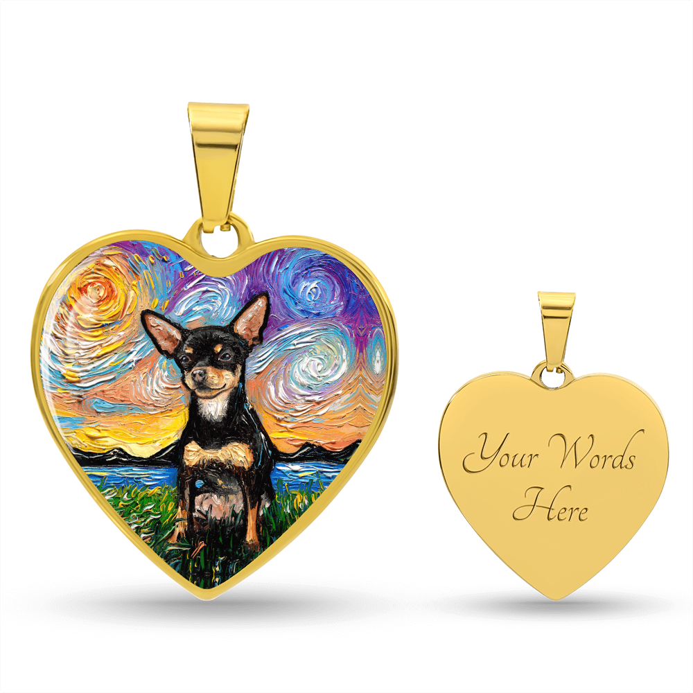 Black and Tan Chihuahua Starry Night Heart Necklace