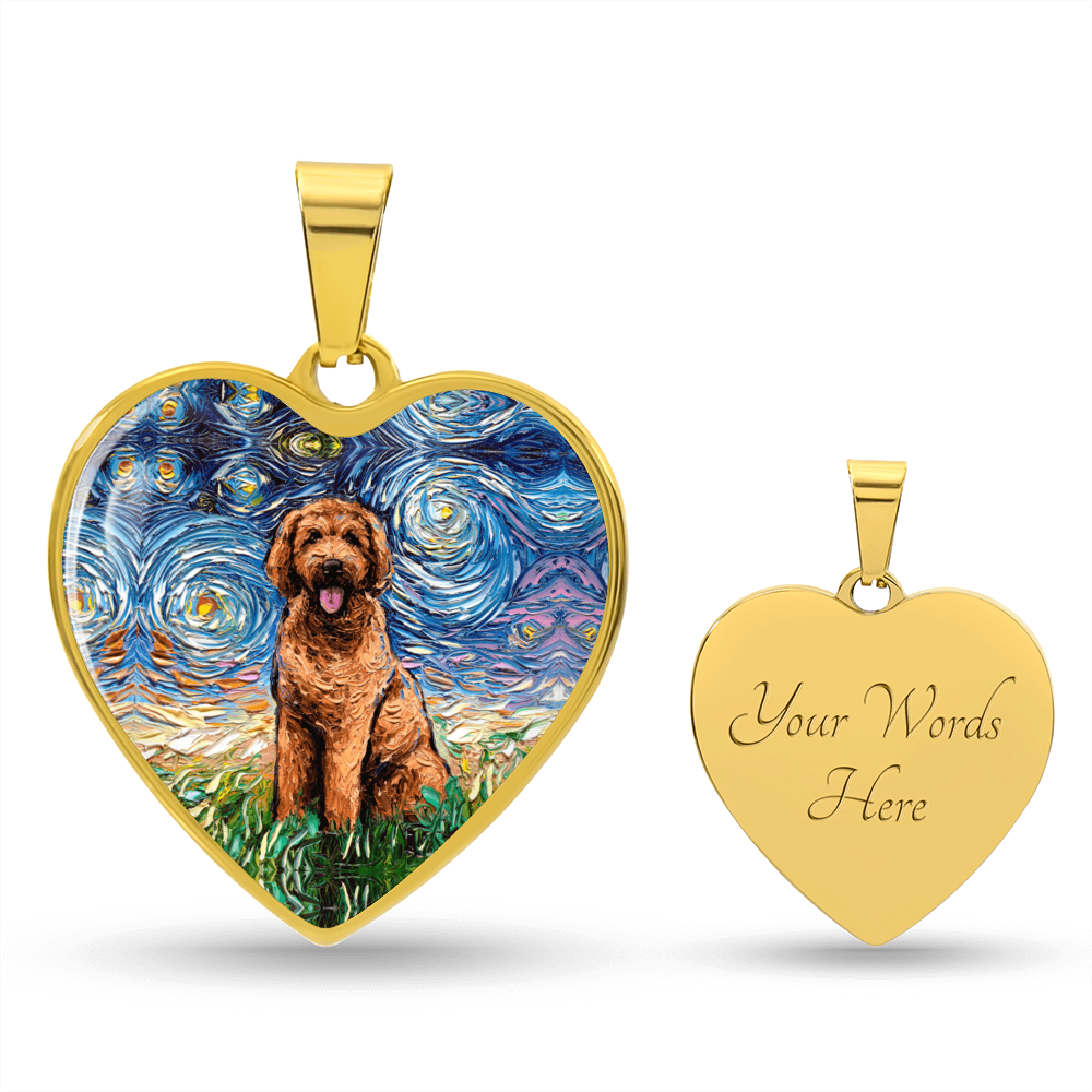 Apricot Goldendoodle Starry Night Heart Necklace