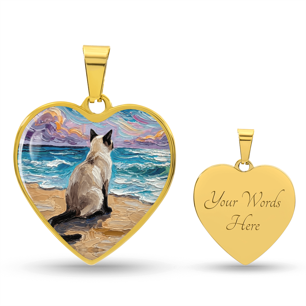 Beach Nights -Siamese Cat Heart Necklace