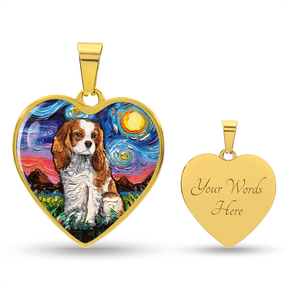 Blenheim Cavalier Spaniel Starry Night Heart Necklace