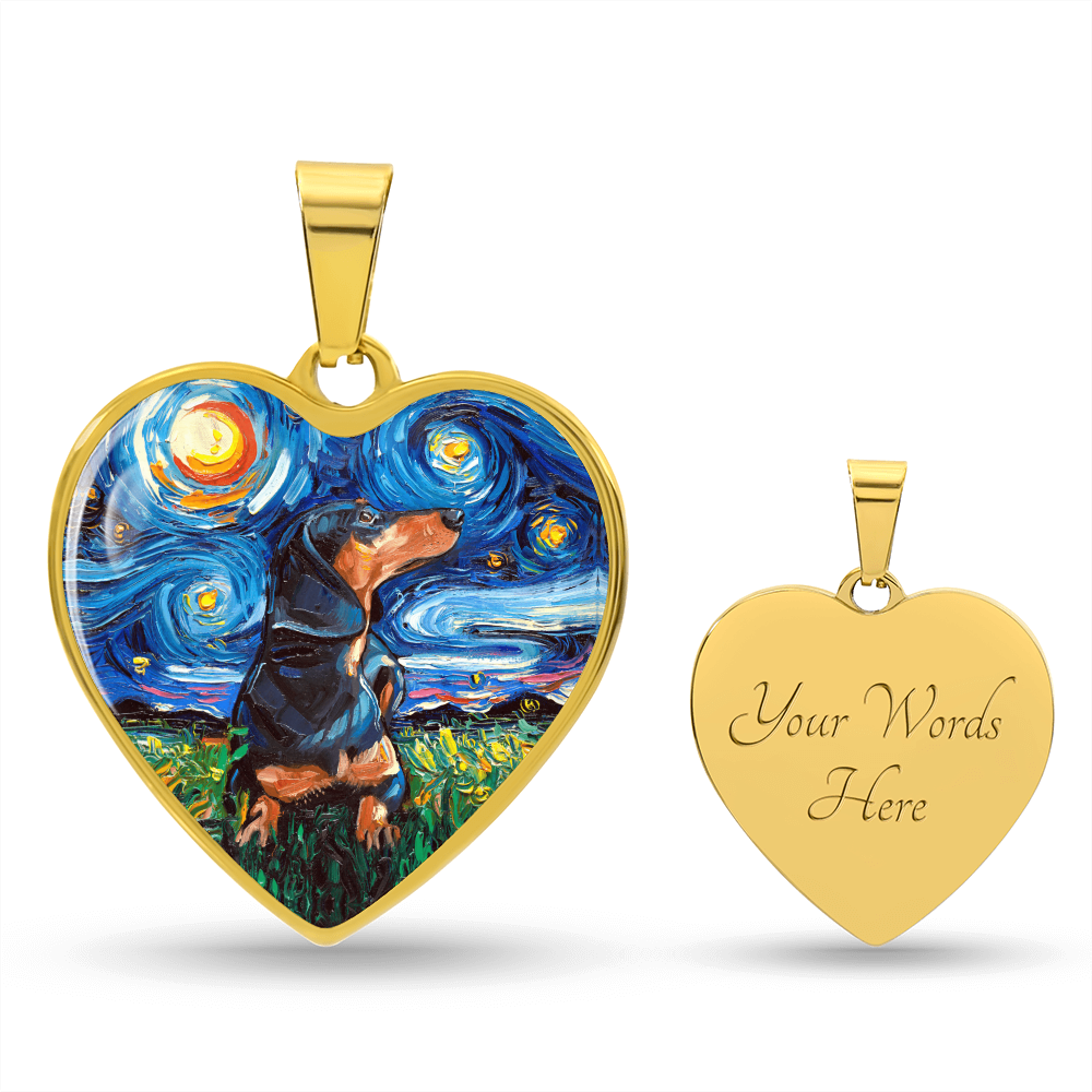 Black and Tan Dachshund Starry Night Heart Necklace