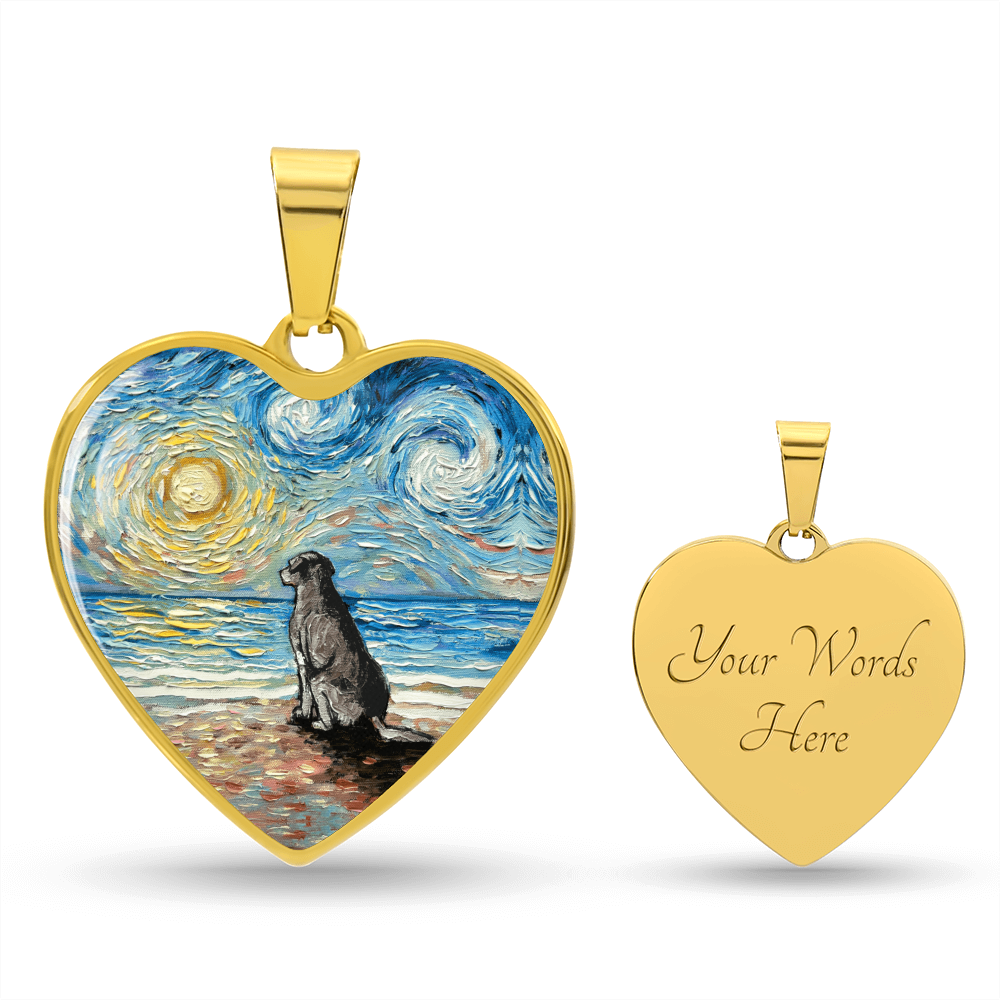 Beach Days - Silver Labrador Starry Night Heart Necklace