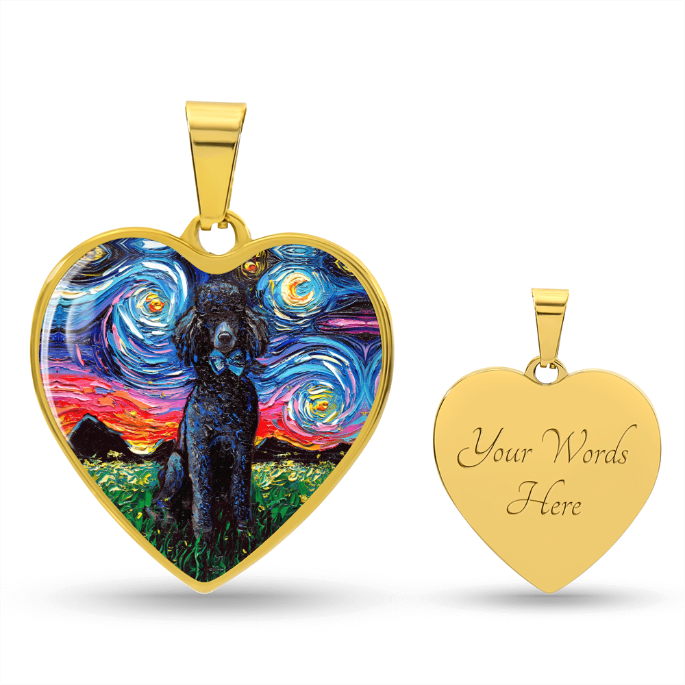 Black Poodle Starry Night Heart Necklace