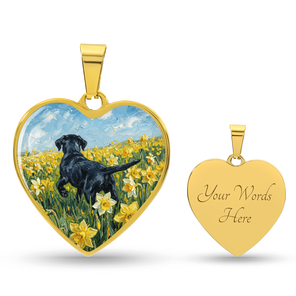 Amongst The Flowers - Black Labrador Heart Necklace