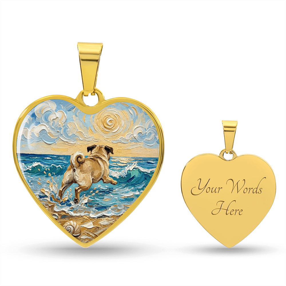 Frolicking Pug Heart Necklace