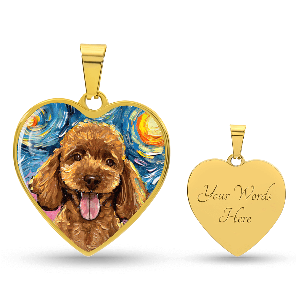 Apricot Poodle Portrait Starry Night Heart Necklace