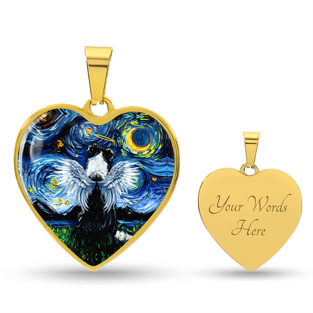 Angel Border Collie Starry Night Heart Necklace