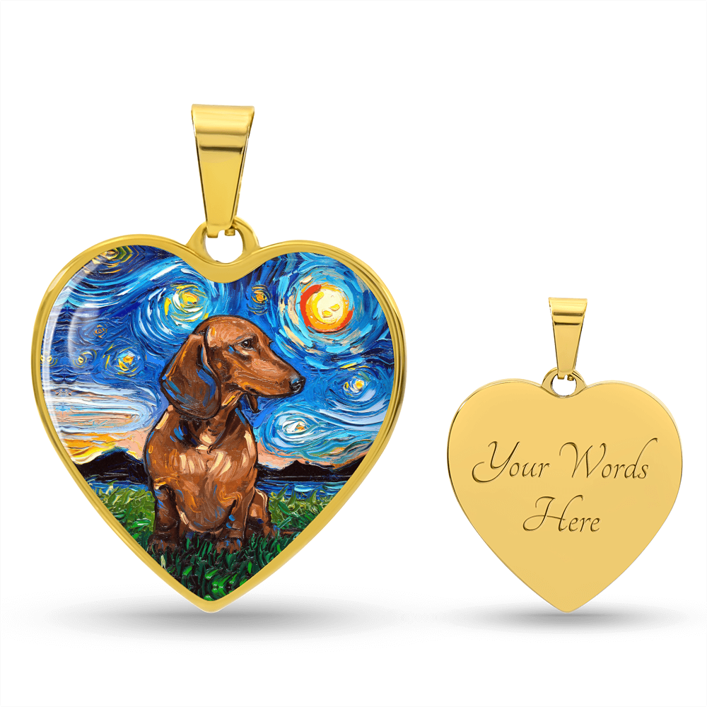 Brown Dachshund Starry Night Heart Necklace