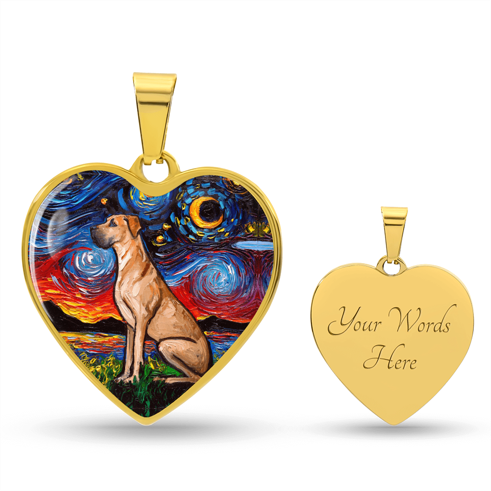 Fawn Great Dane Starry Night Heart Necklace