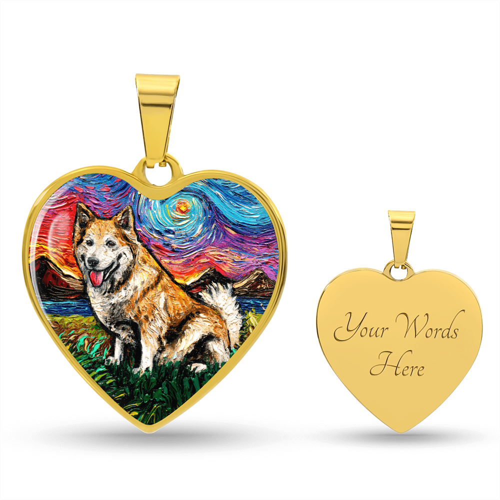 Icelandic Sheepdog Starry Night Heart Necklace