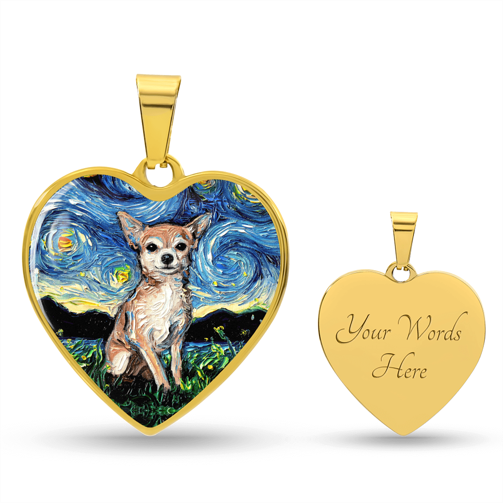 Chihuahua Starry Night Heart Necklace