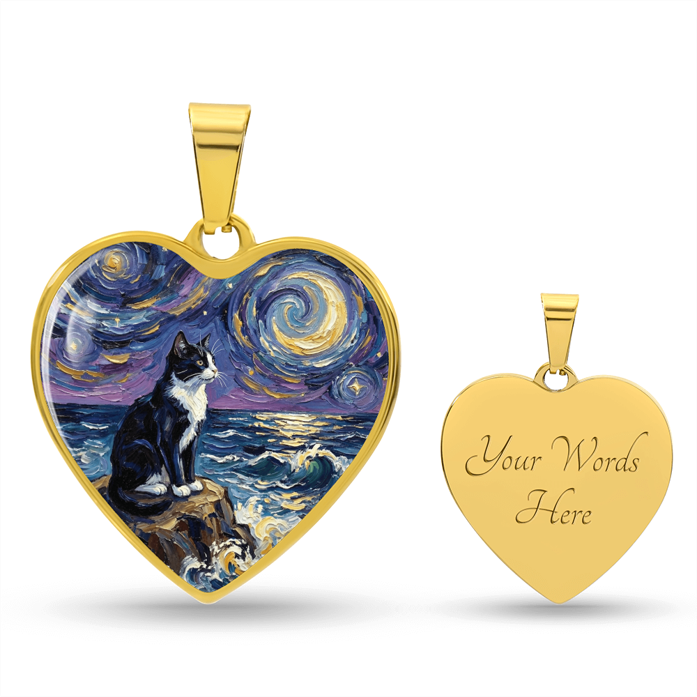 Beach Nights - Tuxedo Cat Heart Necklace