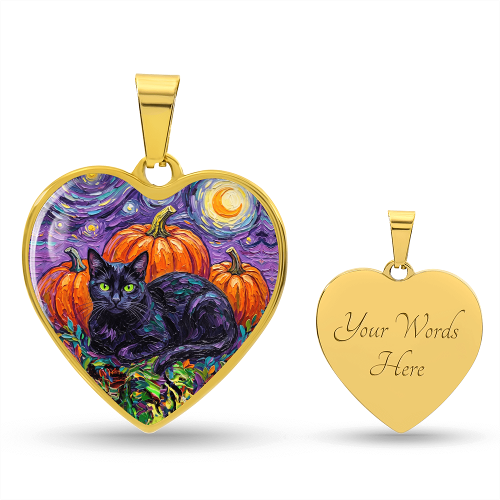 Harvest Moon Black Cat Heart Necklace