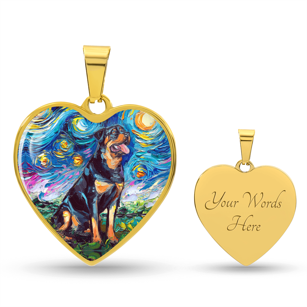 Rottweiler Starry Night Heart Necklace