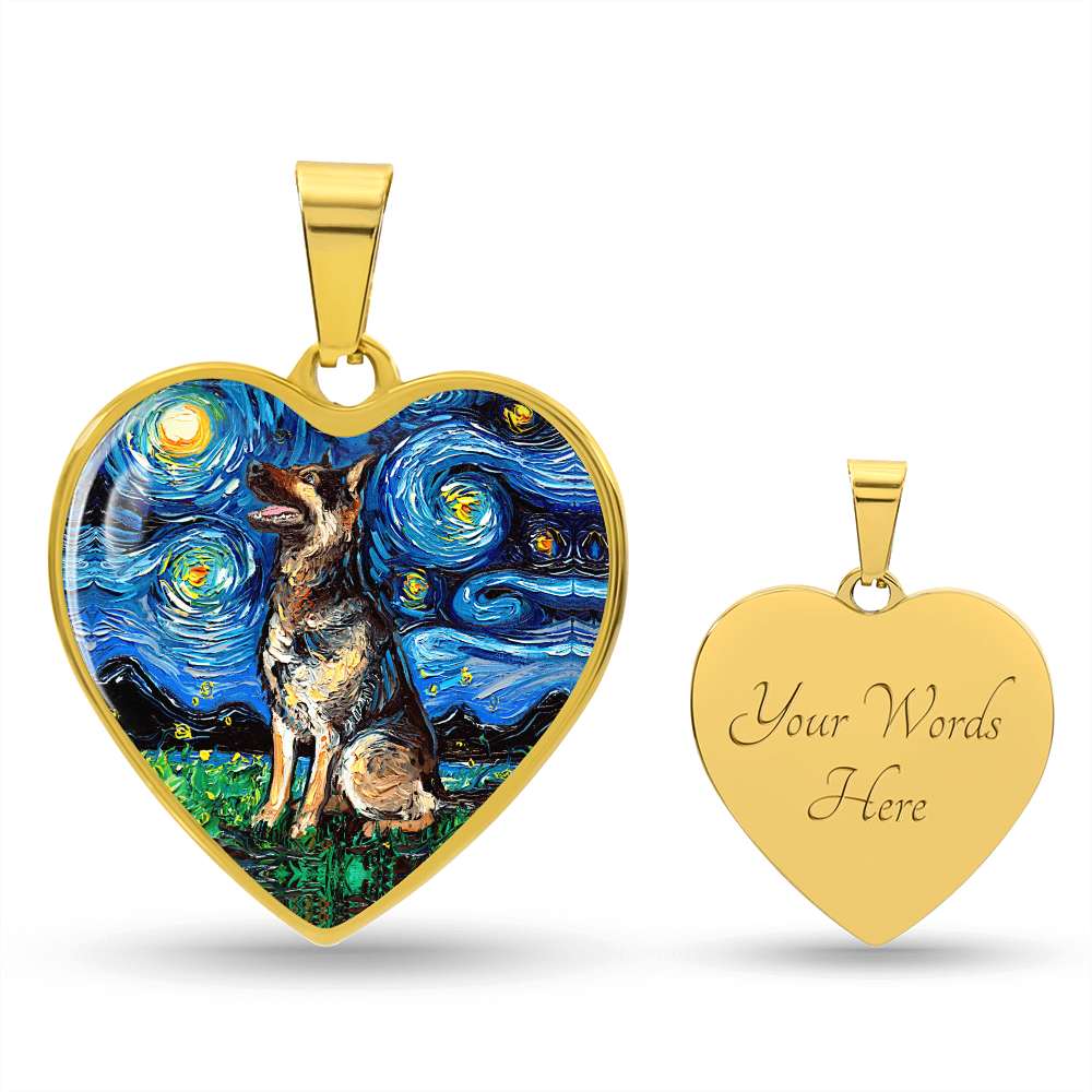 German Shepherd Starry Night Heart Necklace