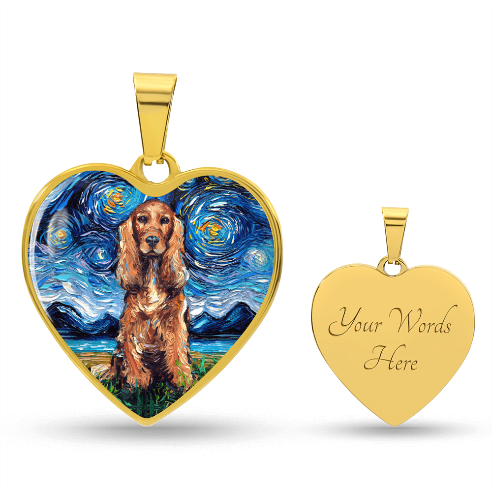 Red Cocker Spaniel Starry Night Heart Necklace