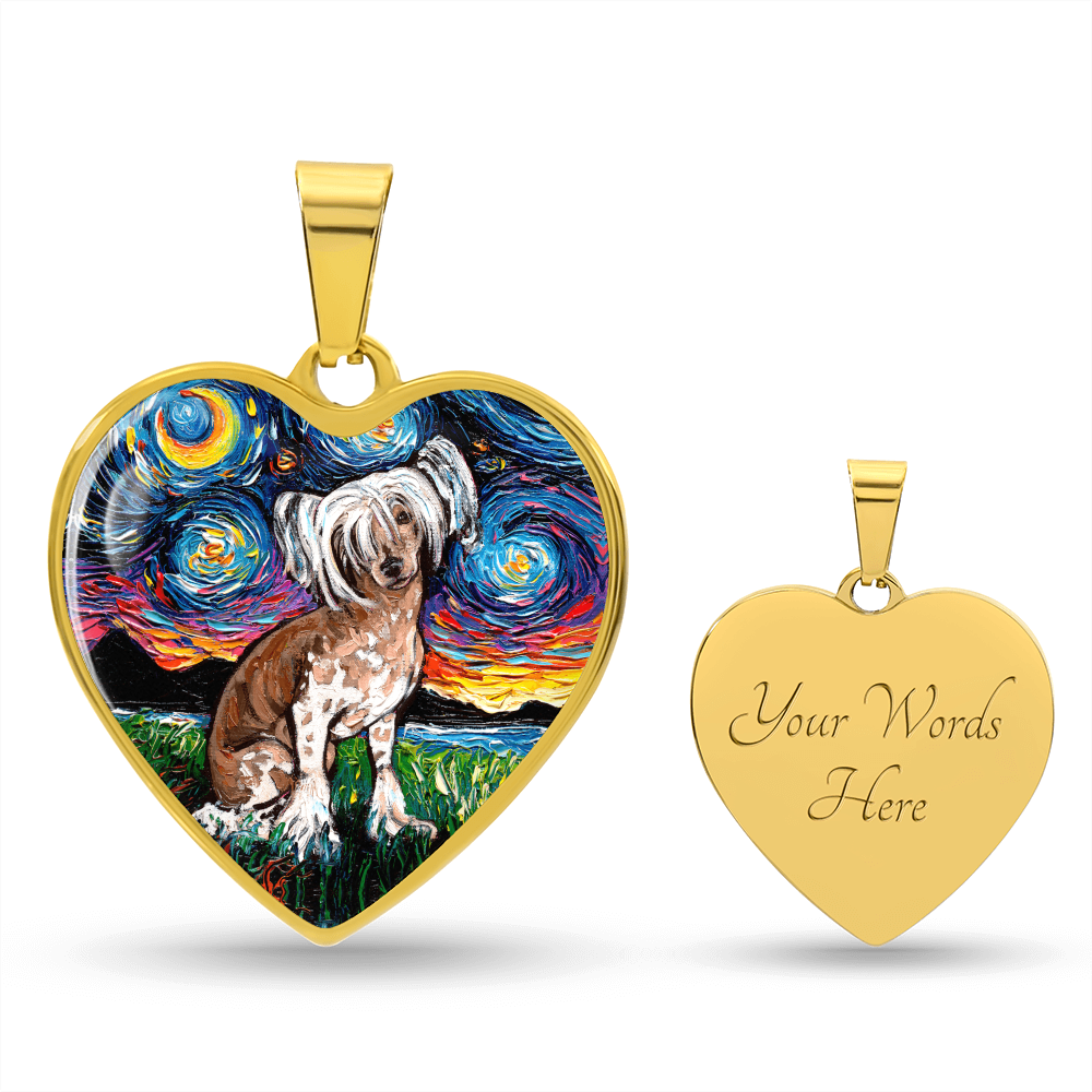 Chinese Crested Starry Night Heart Necklace
