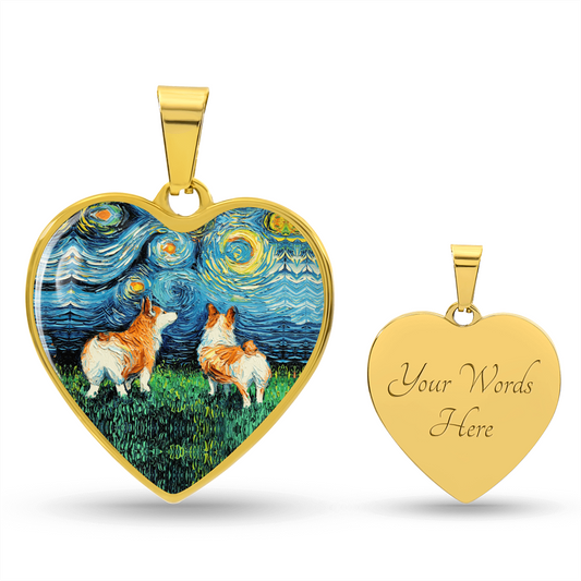 Corgi Starry Night Heart Necklace