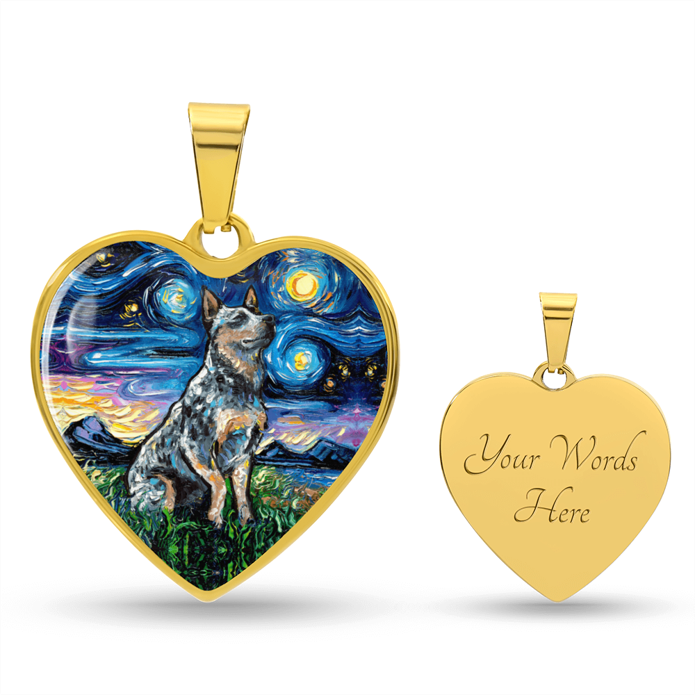 Blue Heeler Starry Night Heart Necklace