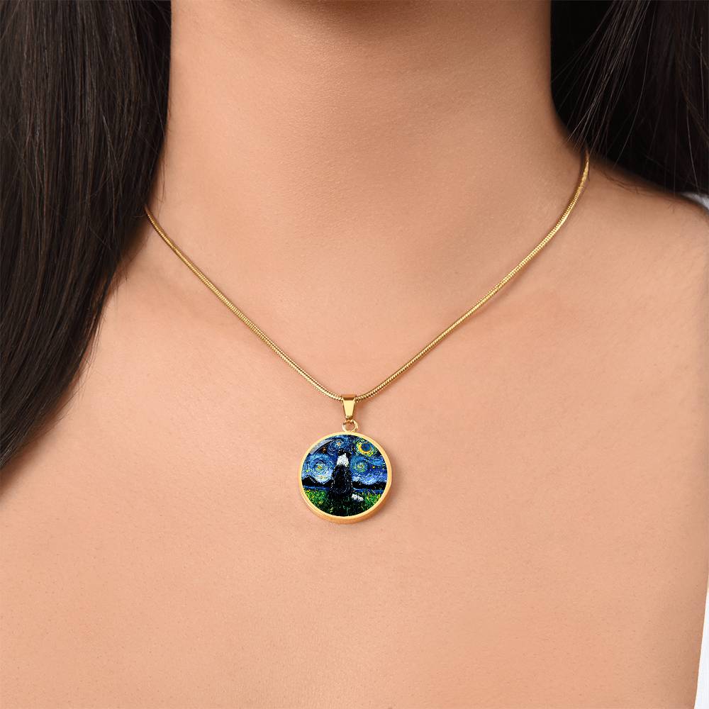 Border Collie Back Starry Night Round Necklace