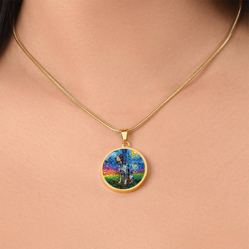 Blue Tick Coonhound Starry Night Round Necklace