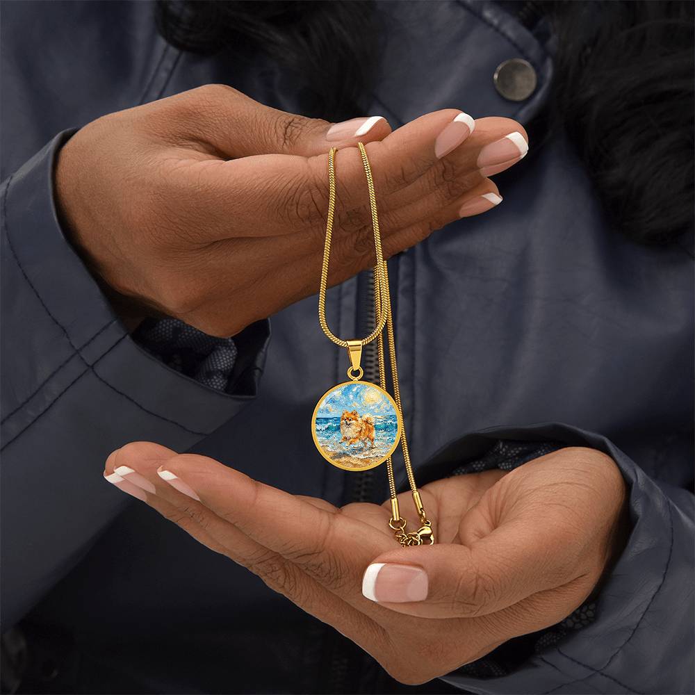 Beach Day - Pomeranian Round Necklace