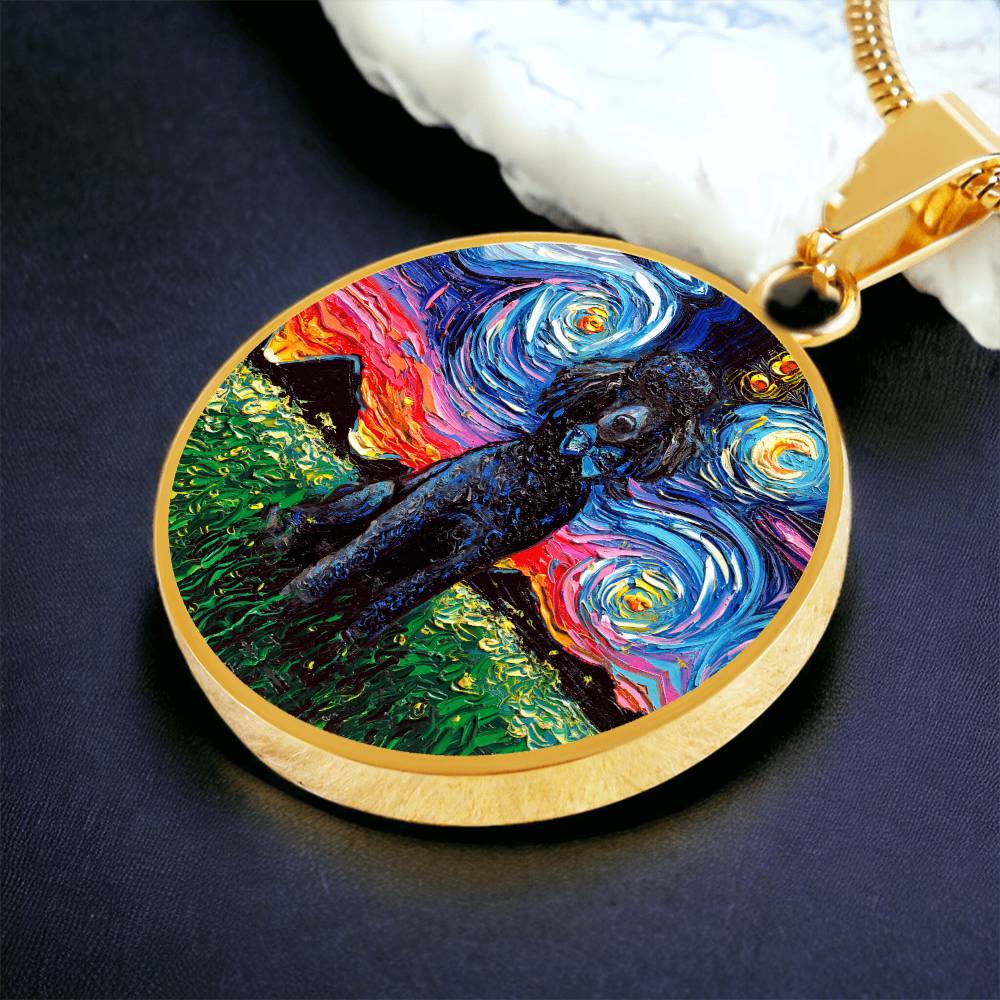 Black Poodle Starry Night Round Necklace