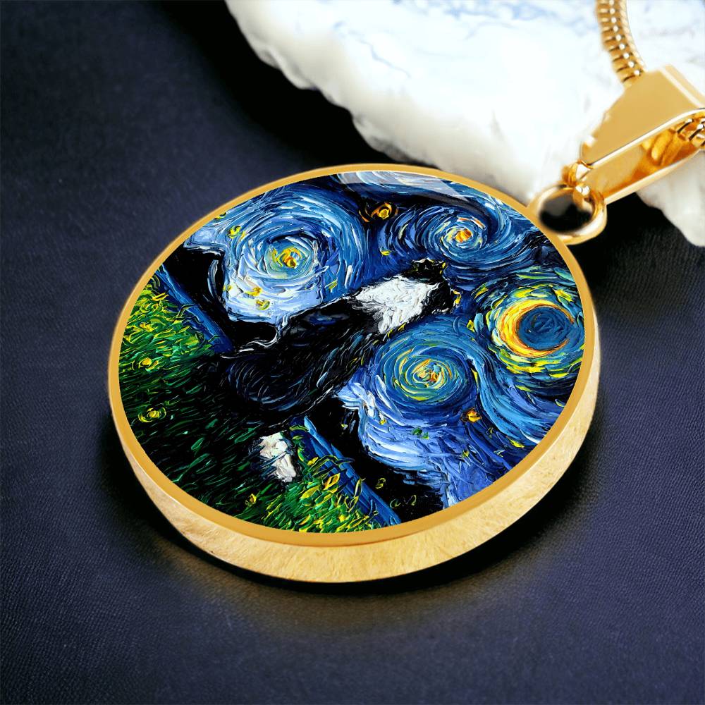 Border Collie Back Starry Night Round Necklace