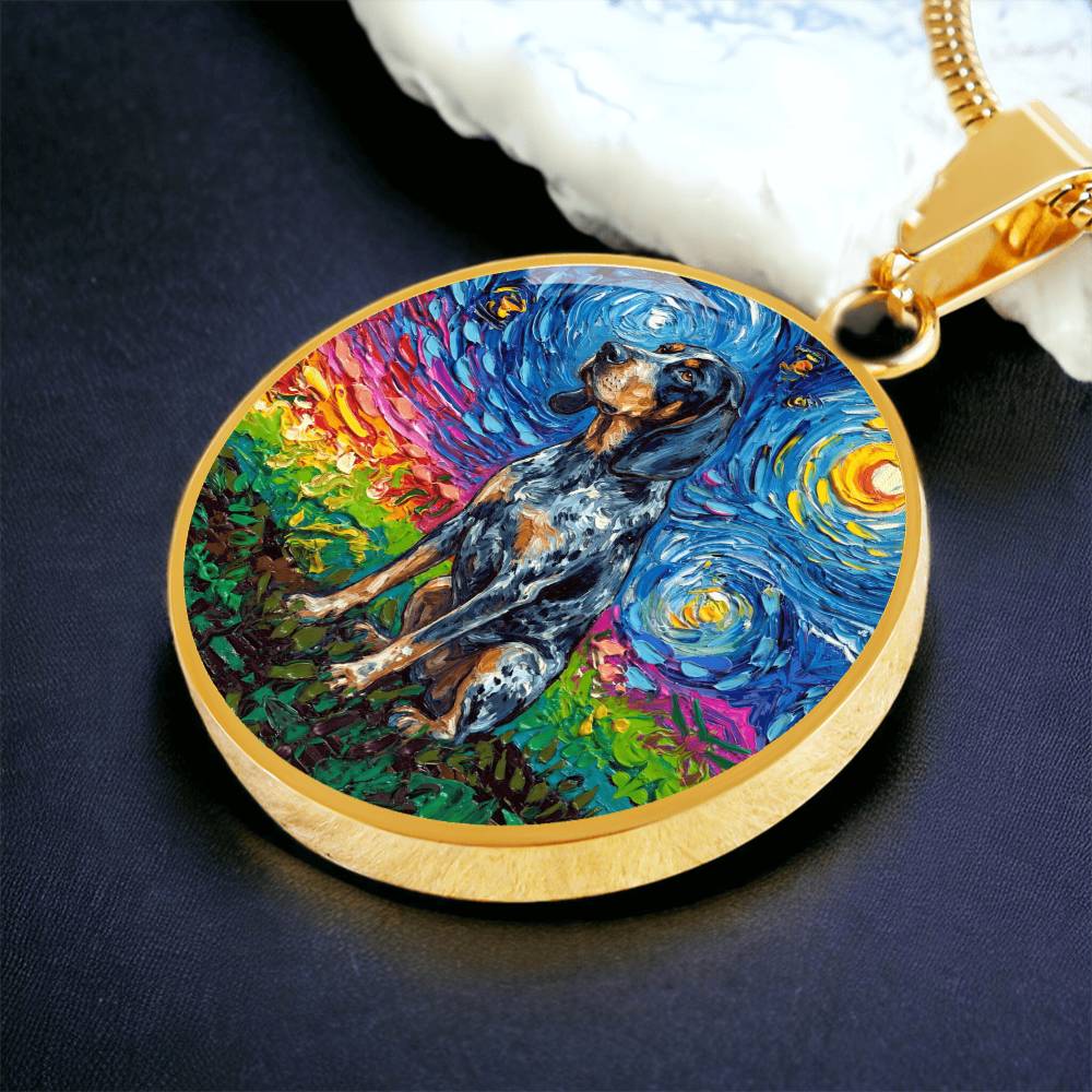 Blue Tick Coonhound Starry Night Round Necklace
