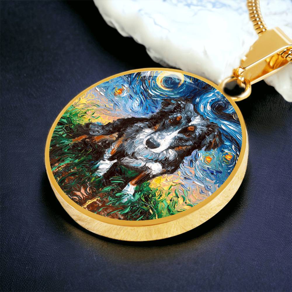 Australian Shepherd Starry Night Round Necklace