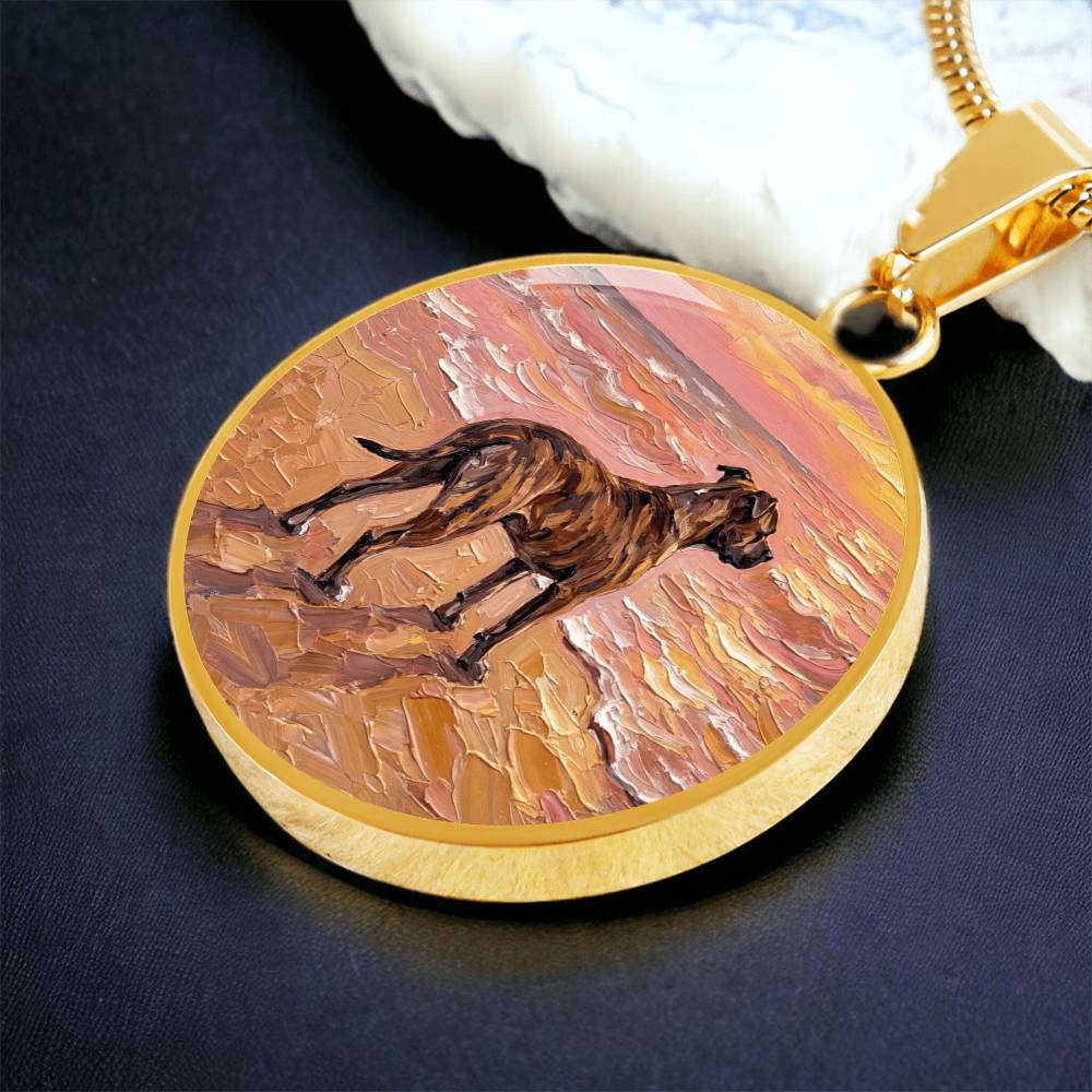 Beach Day - Brindle Pit Bull Round Necklace