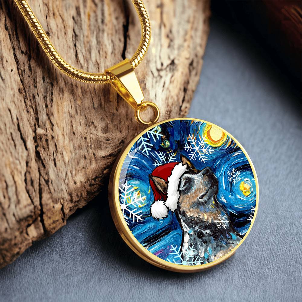 Santa Blue Heeler Starry Night Round Necklace