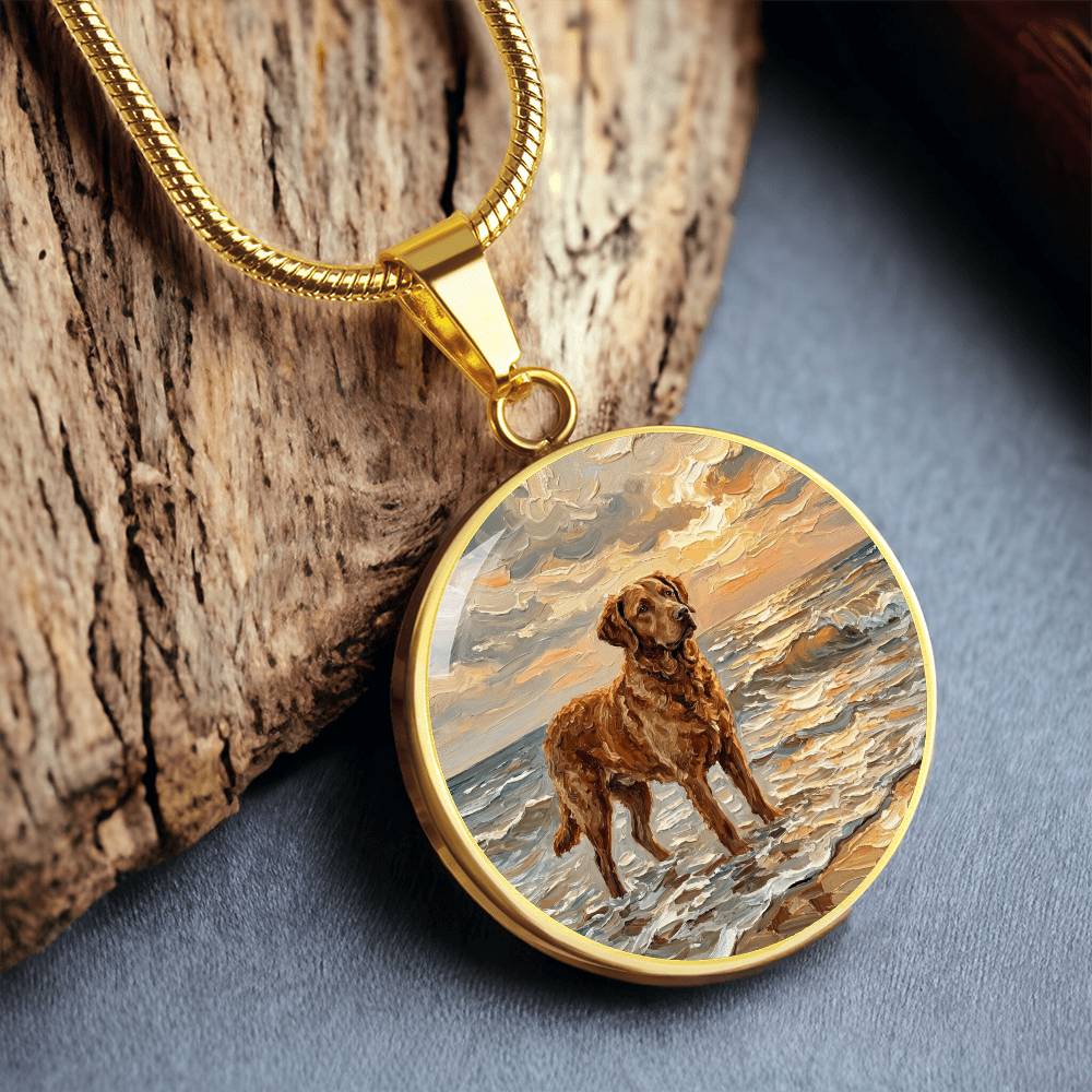 Beach Day - Chesapeake Bay Retriever Round Necklace