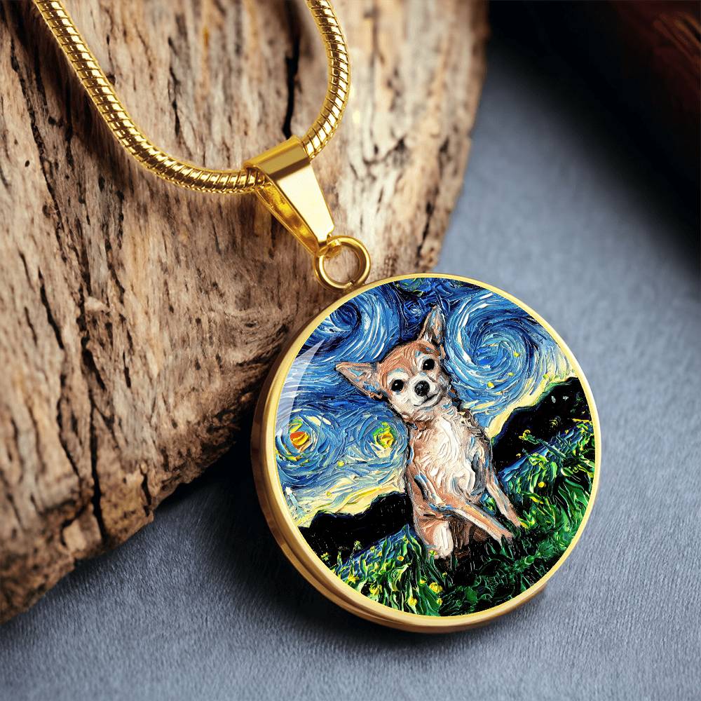 Chihuahua Starry Night Round Necklace