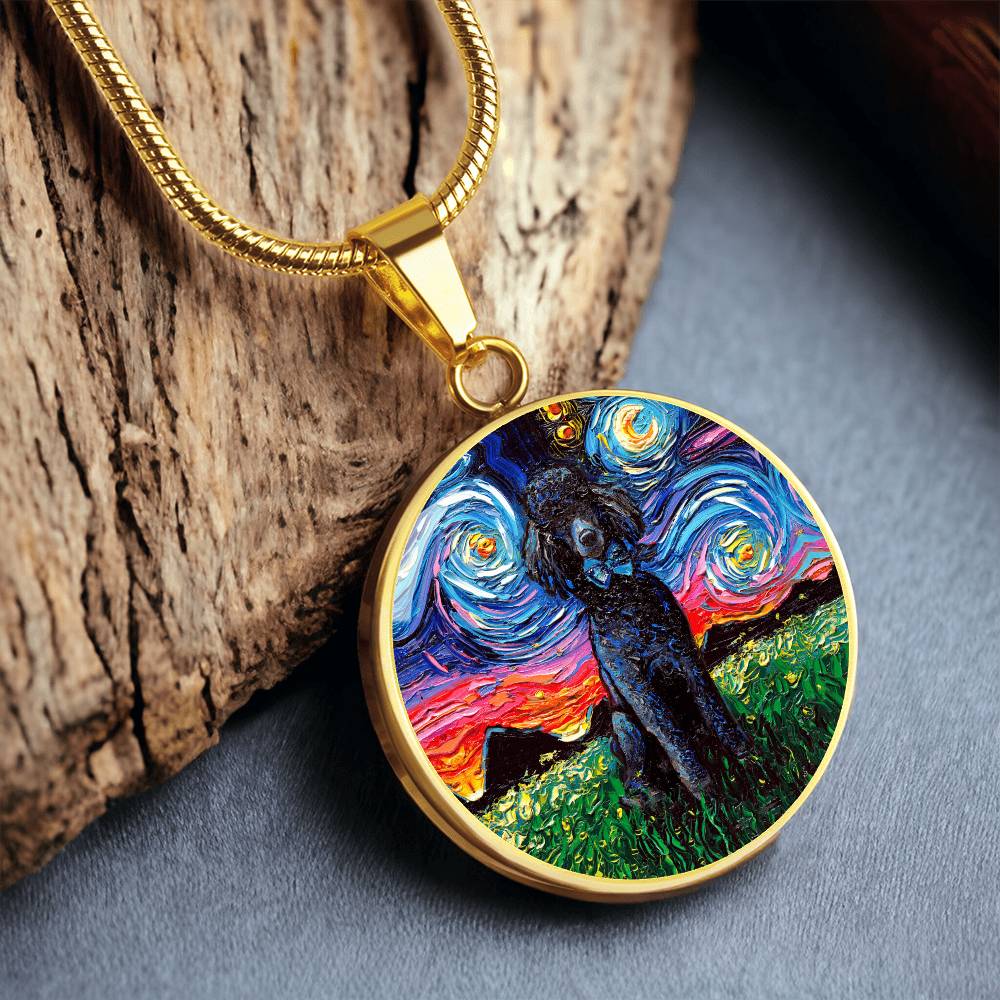 Black Poodle Starry Night Round Necklace
